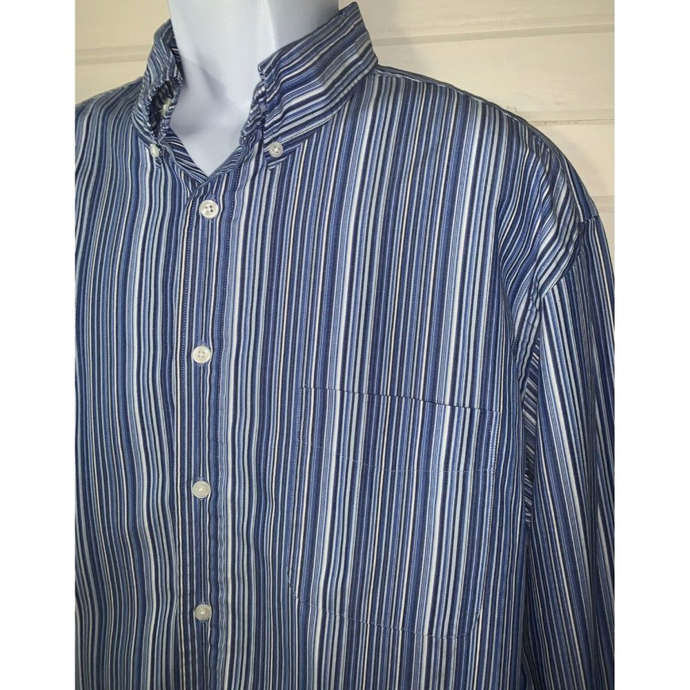 Roundtree & Yorke Sz XL 100% Cotton Blue Stripes Casual L/S Button-Up Shirt EUC